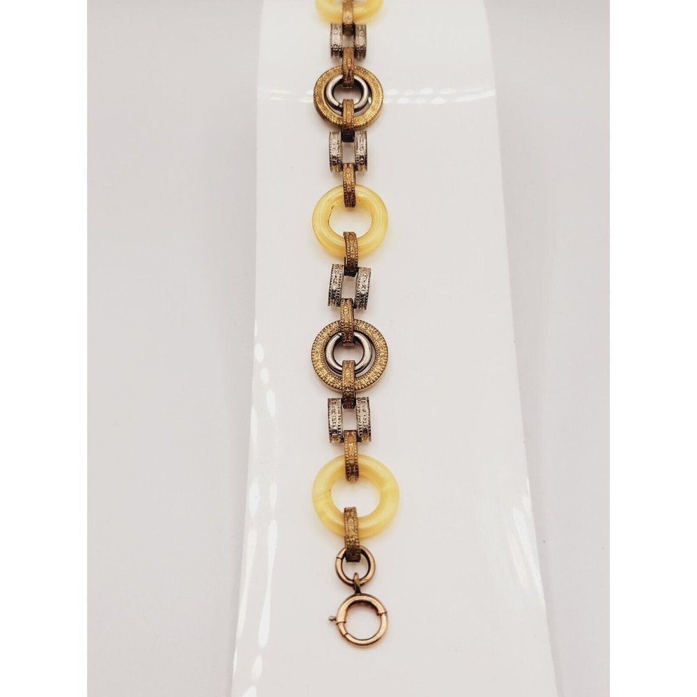 ART Deco Glass & Etched Metal Bracelet